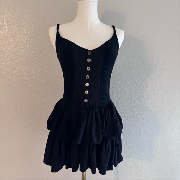 Olivaceous Dresses & Skirts - Olivaceous Black Ruffled Mini Dress | Button Front Corset Bodice | Size M